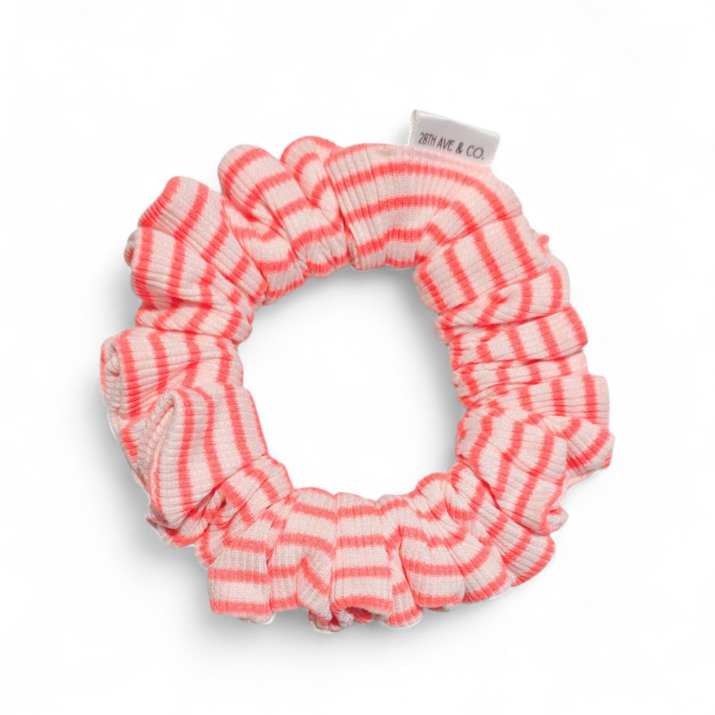 Neon Coral Stripe Scrunchie