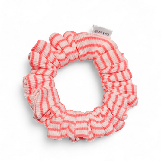 Neon Coral Stripe Scrunchie