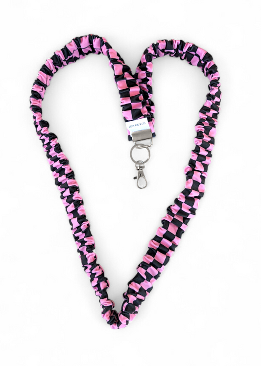 Pink Checkered Lanyard