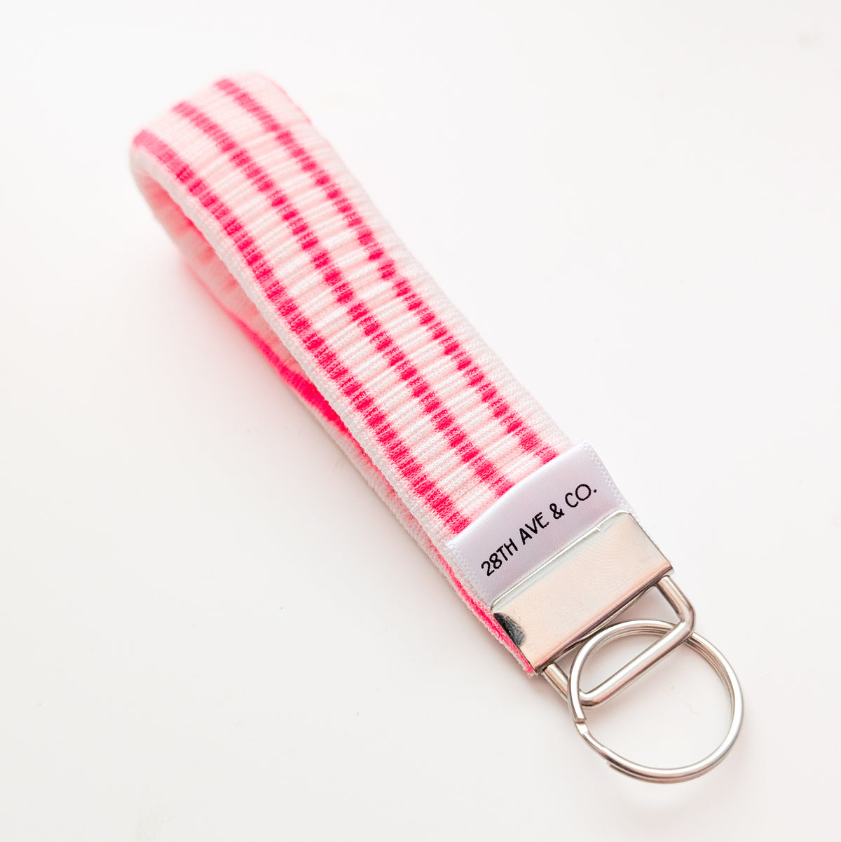 Neon Pink Striped Wristlet